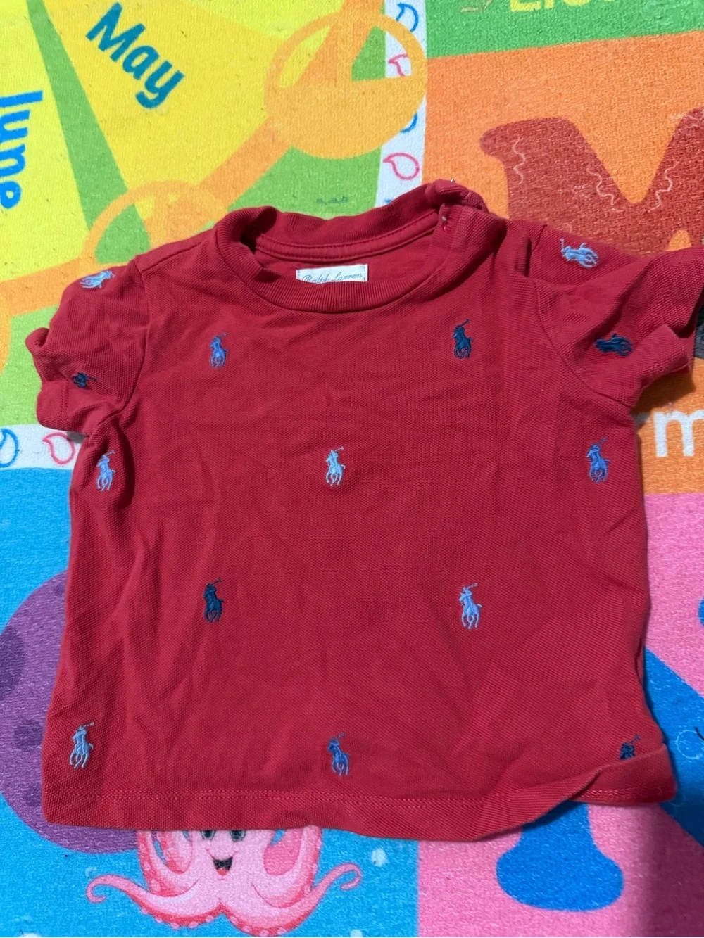 Ralph Lauren Toddler Short-Sleeve Polo Tee in Red with Blue Pony Embroidery